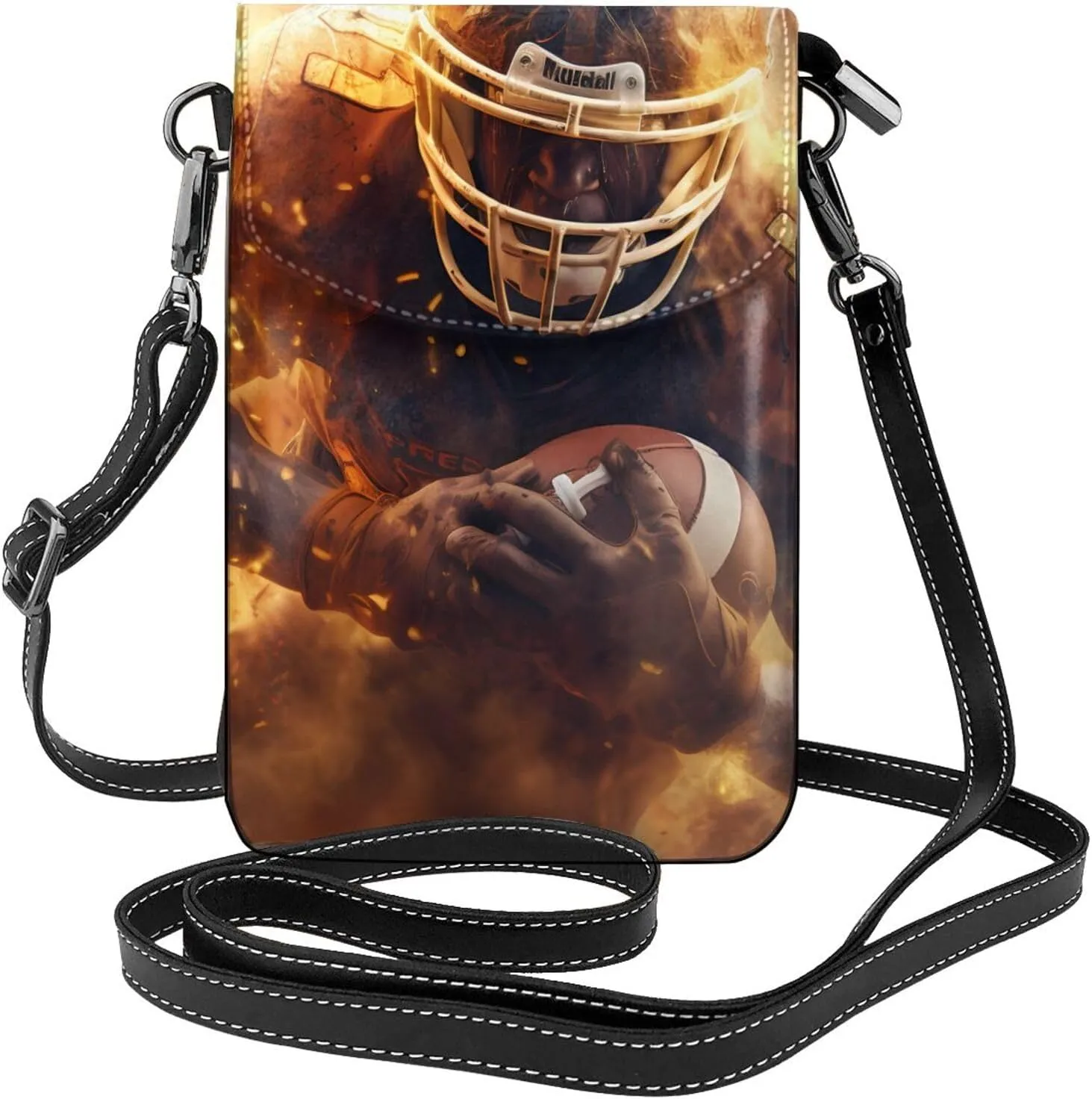 women Small Cell Phone Purse Flaming American Football pattern : Multifunction,Soft, durable,Convenient for daily use and travel Black