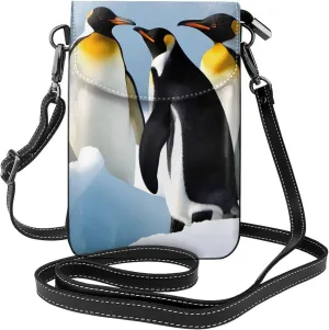 women Small Cell Phone Purse Penguins on the Iceberg pattern Soft, durable and waterproof PU leather Convenient for daily use and travel