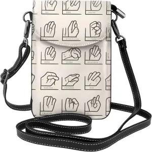 women Small Cell Phone Purse Sign Language Alphabet pattern Soft, durable and waterproof PU leather Convenient for daily use and travel