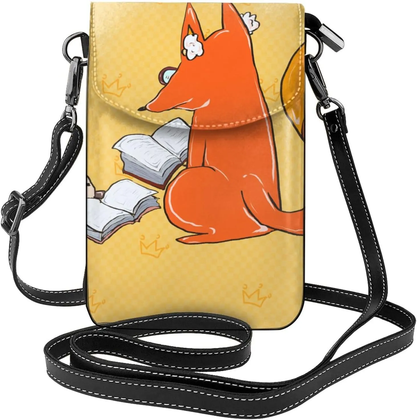 women Small Cell Phone Purse Sunflower seeds and foxes pattern : Multifunction,Soft, durable,Convenient for daily use and travel, Black, One Size