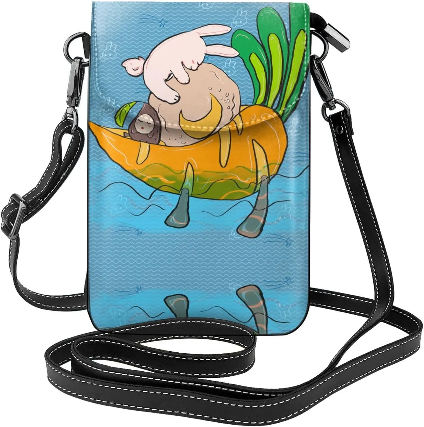 women Small Cell Phone Purse Sunflower seeds and rabbits Prints Soft, durable and waterproof PU leather Convenient for daily use and travel