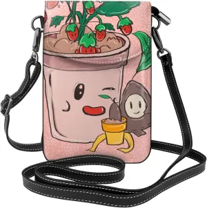 women Small Cell Phone Purse Sunflower seeds and strawberries pattern : Multifunction,Soft, durable,Convenient for daily use and travel, Black, One Size