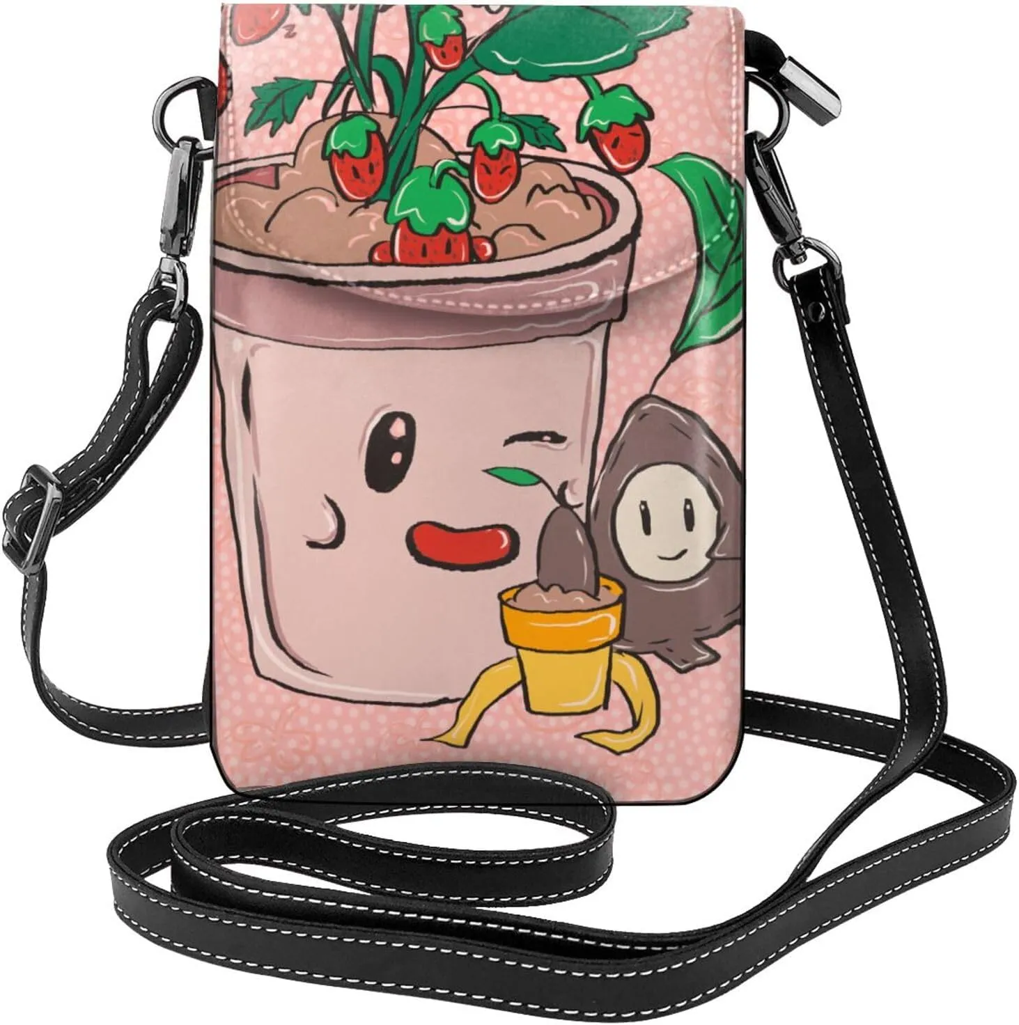 Women Small Cell Phone Purse Sunflower Seeds and Strawberries Picture : Multifunction,Soft, Durable,Convenient for Daily use and Travel, Black, One Size