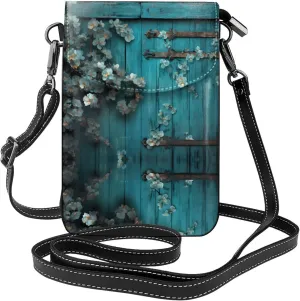 women Small Cell Phone Purse Teal Barn Door Floral Prints Soft, durable and waterproof PU leather Convenient for daily use and travel