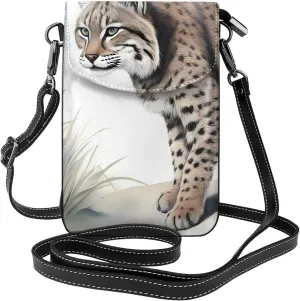 women Small Cell Phone Purse Wild bobcat pattern : Multifunction,Soft, durable,Convenient for daily use and travel Black
