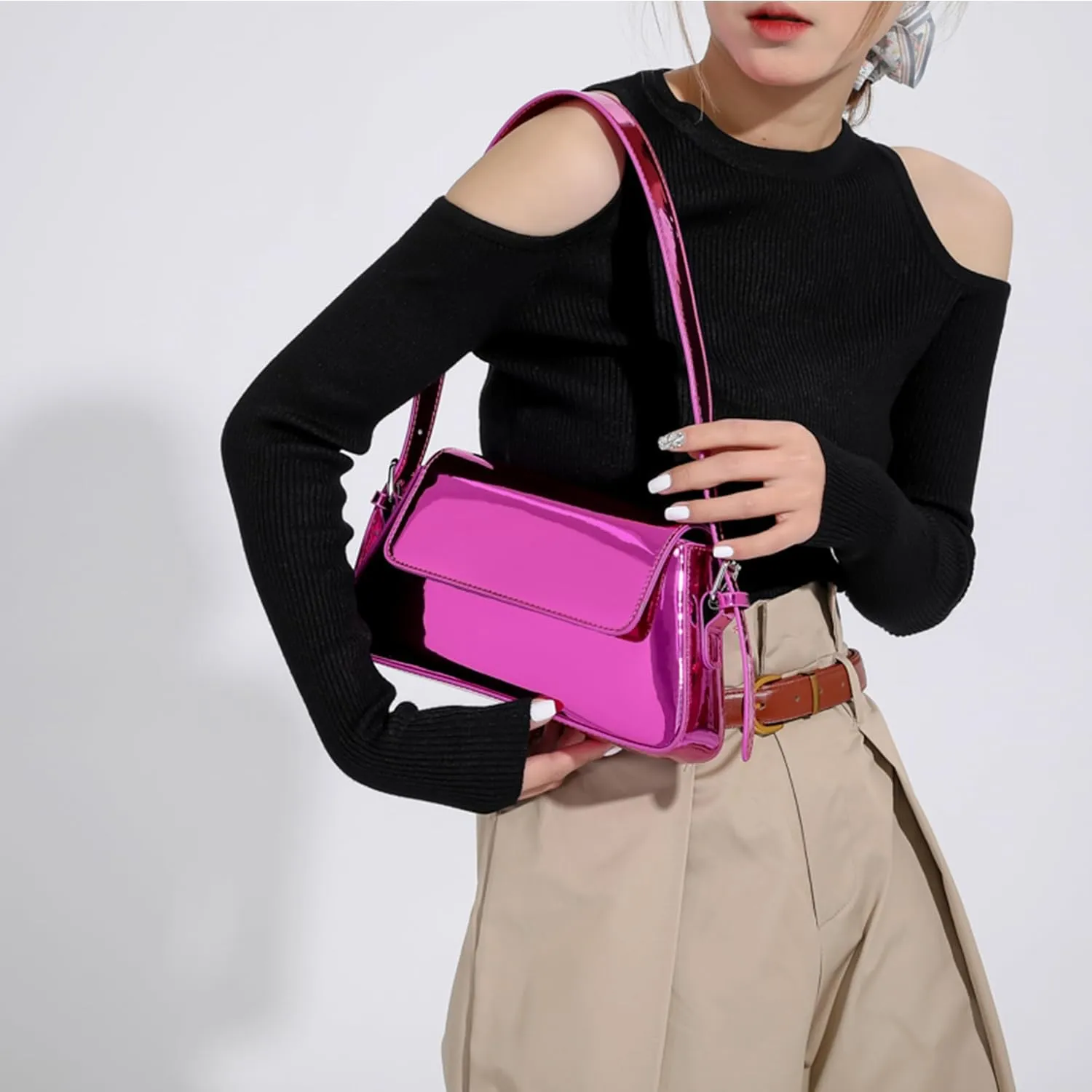 Women Small Shoulder Bag Cute Hobo Tote Handbag Evening Clutch Bag Y2k Sparkly Silver Purse for Party Prom Wedding
