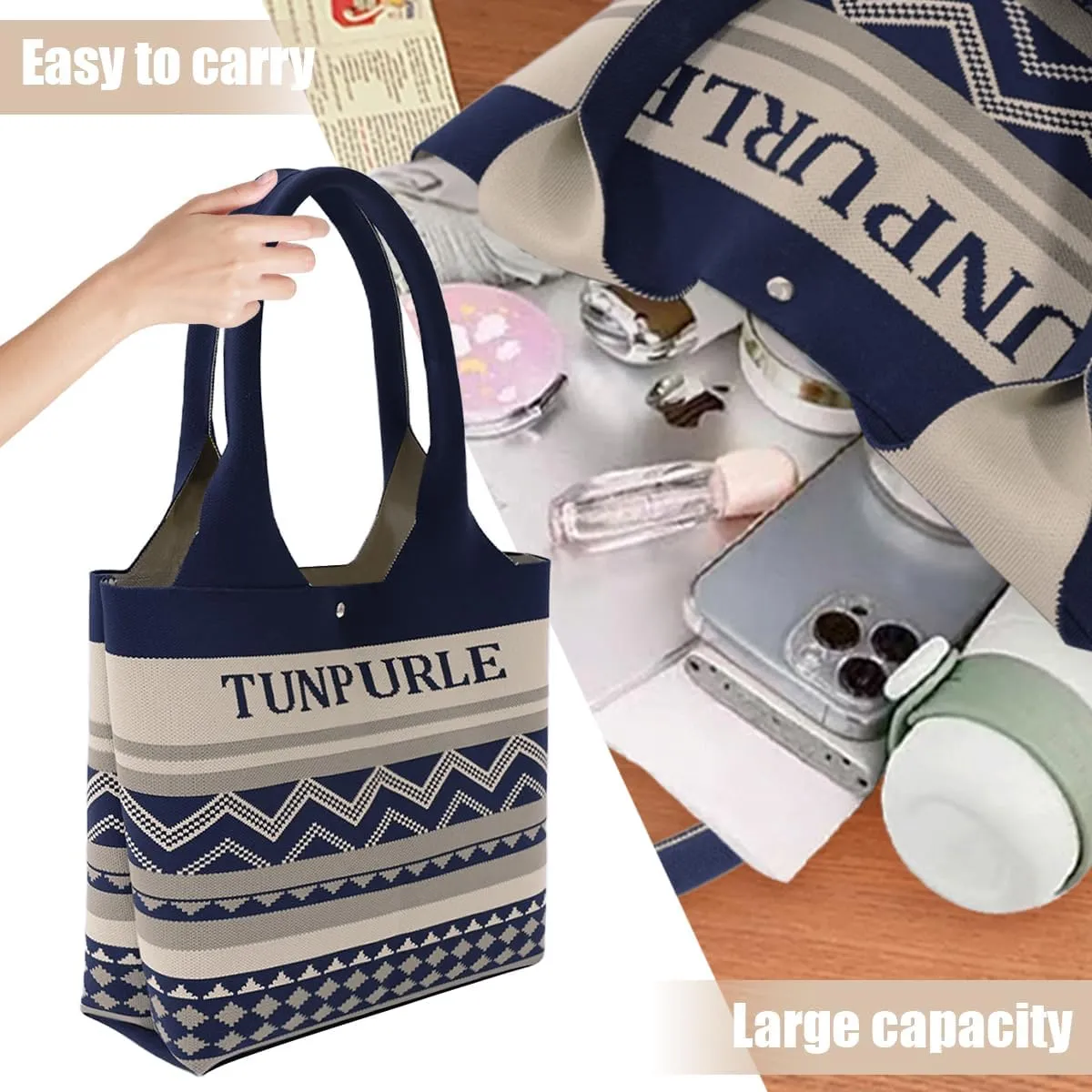 Women Tote Bag Lightweight Top Handle Bag Washable Shoulder Tote Handbag With Snap