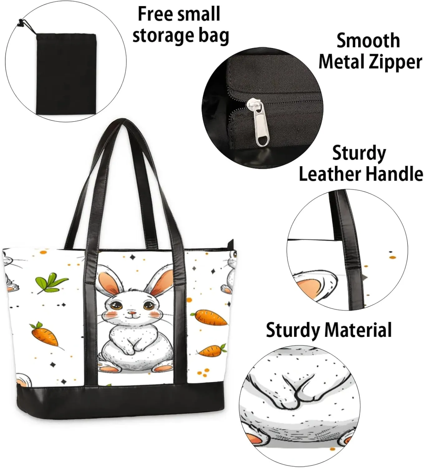 Women Tote Bag with Zipper, Shopper Handbag Travel Purse, PU Leather Laptop Tote Bags, Weekender Bags