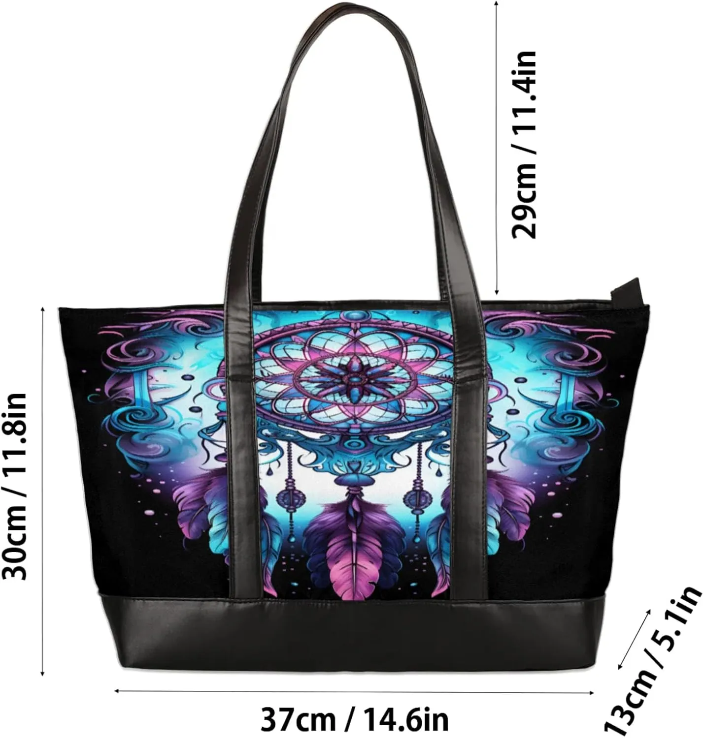 Women Tote Bag with Zipper, Shopper Handbag Travel Purse, PU Leather Laptop Tote Bags, Weekender Tote Bags
