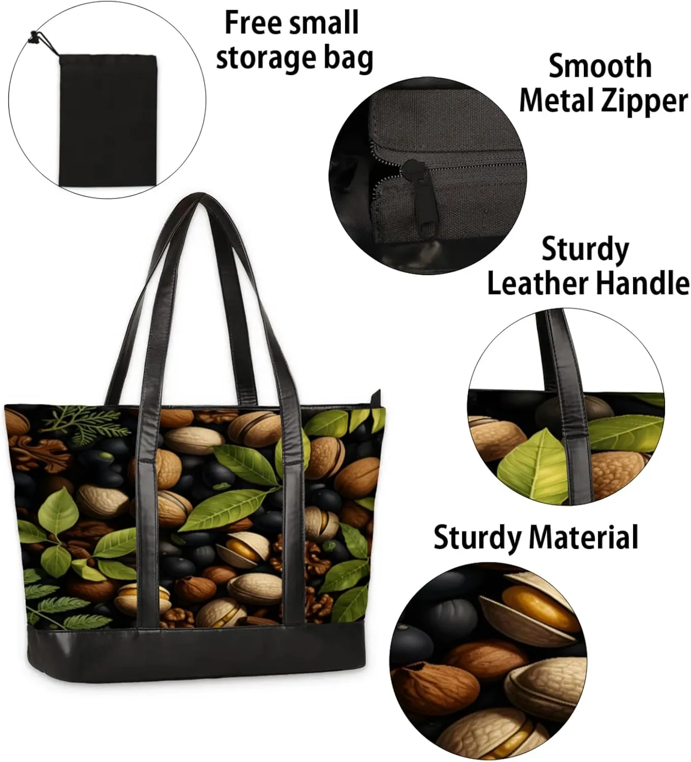 Women Tote Bag with Zipper, Shopper Handbag Travel Purse, PU Leather Laptop Tote Bags, Weekender Tote Bags