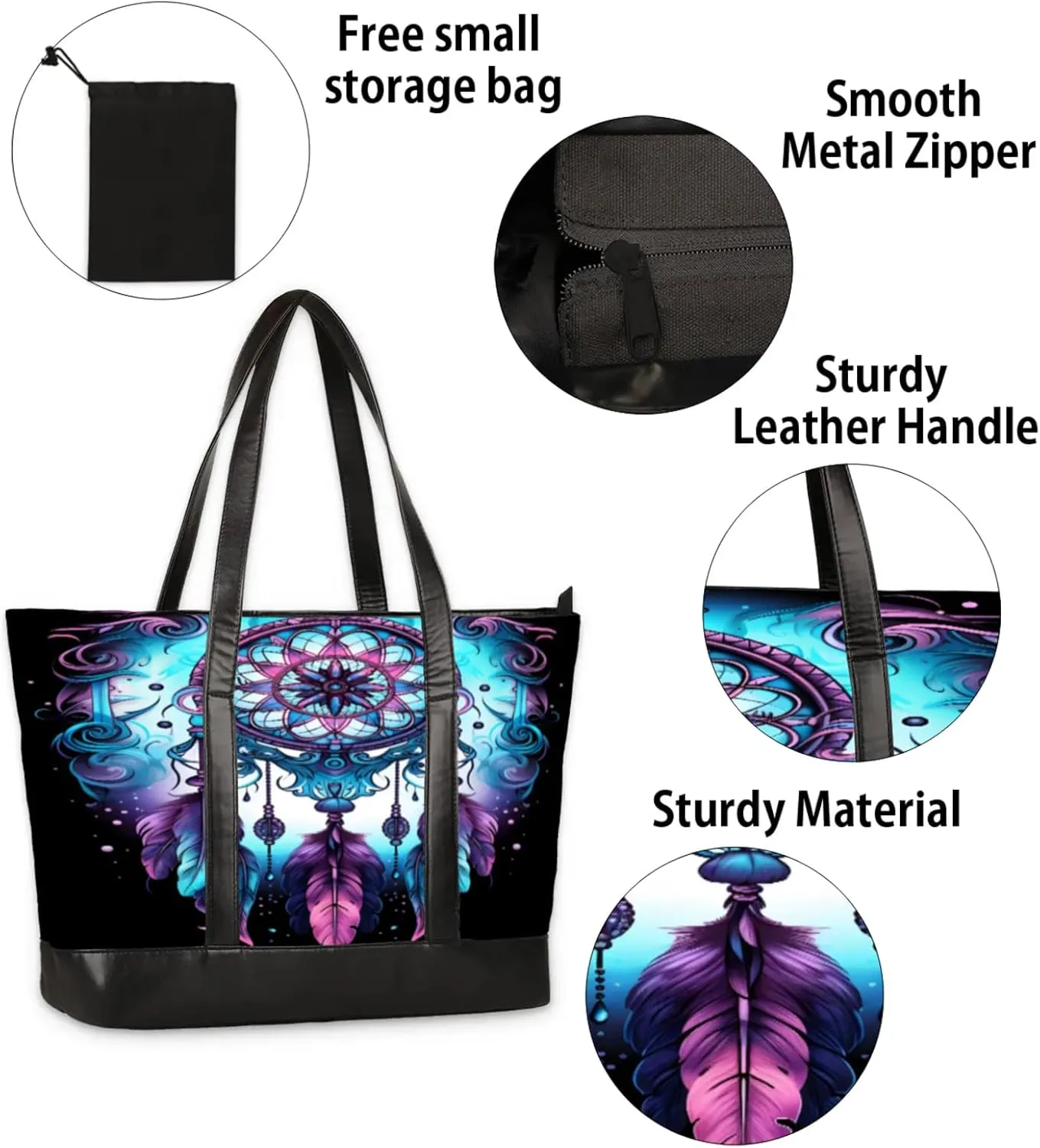Women Tote Bag with Zipper, Shopper Handbag Travel Purse, PU Leather Laptop Tote Bags, Weekender Tote Bags