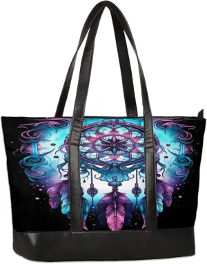 Women Tote Bag with Zipper, Shopper Handbag Travel Purse, PU Leather Laptop Tote Bags, Weekender Tote Bags