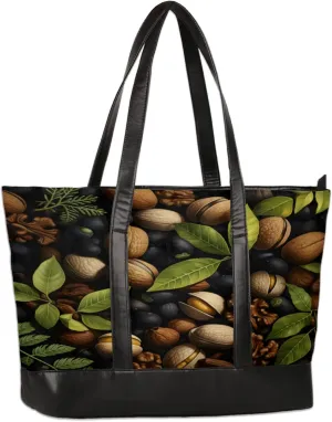 Women Tote Bag with Zipper, Shopper Handbag Travel Purse, PU Leather Laptop Tote Bags, Weekender Tote Bags