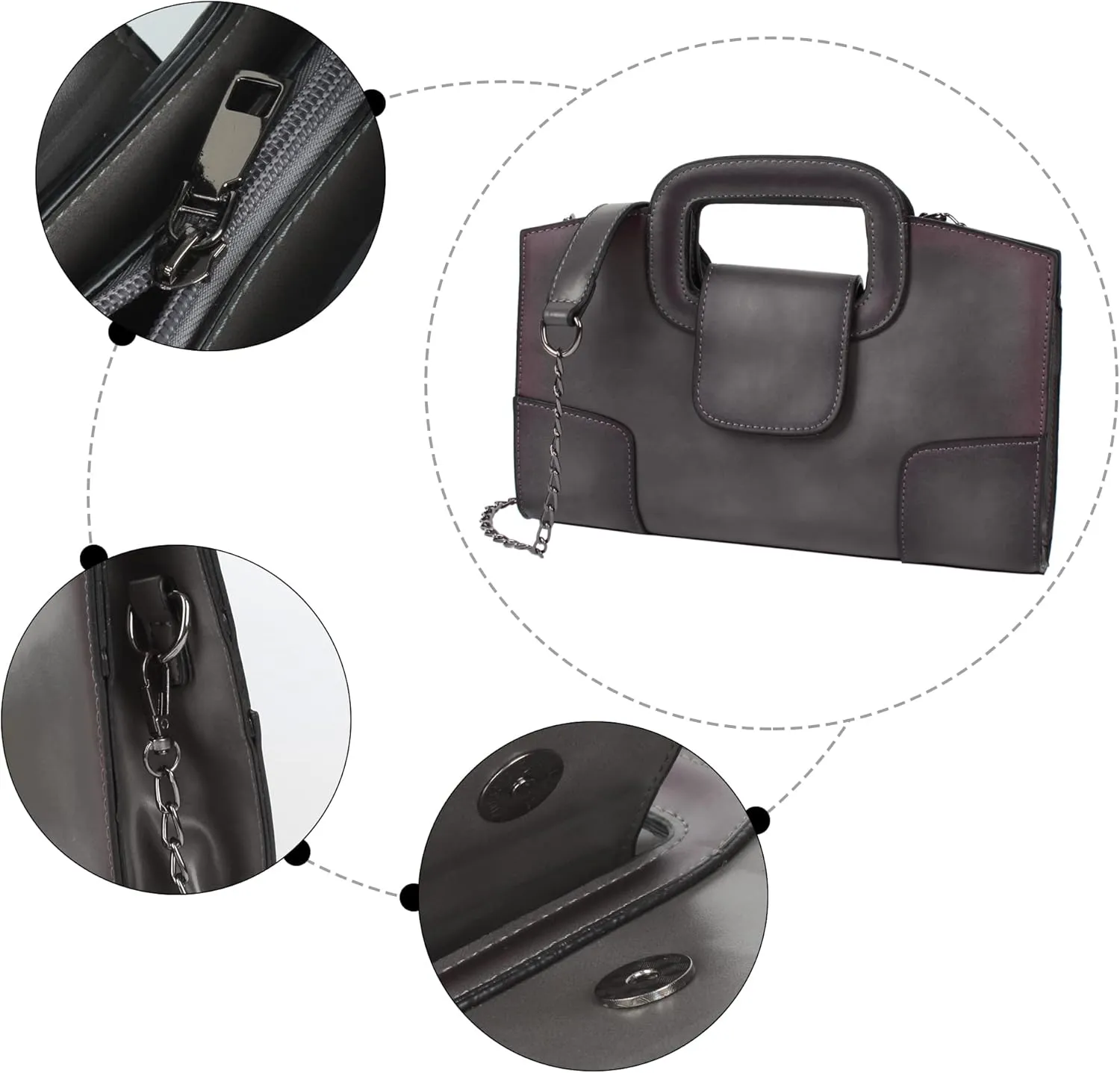 Women Vintage Flap Tote Top Handle Satchel Handbags PU Leather Clutch Purse Casual Messenger Chain Shoulder Crossbody Brown