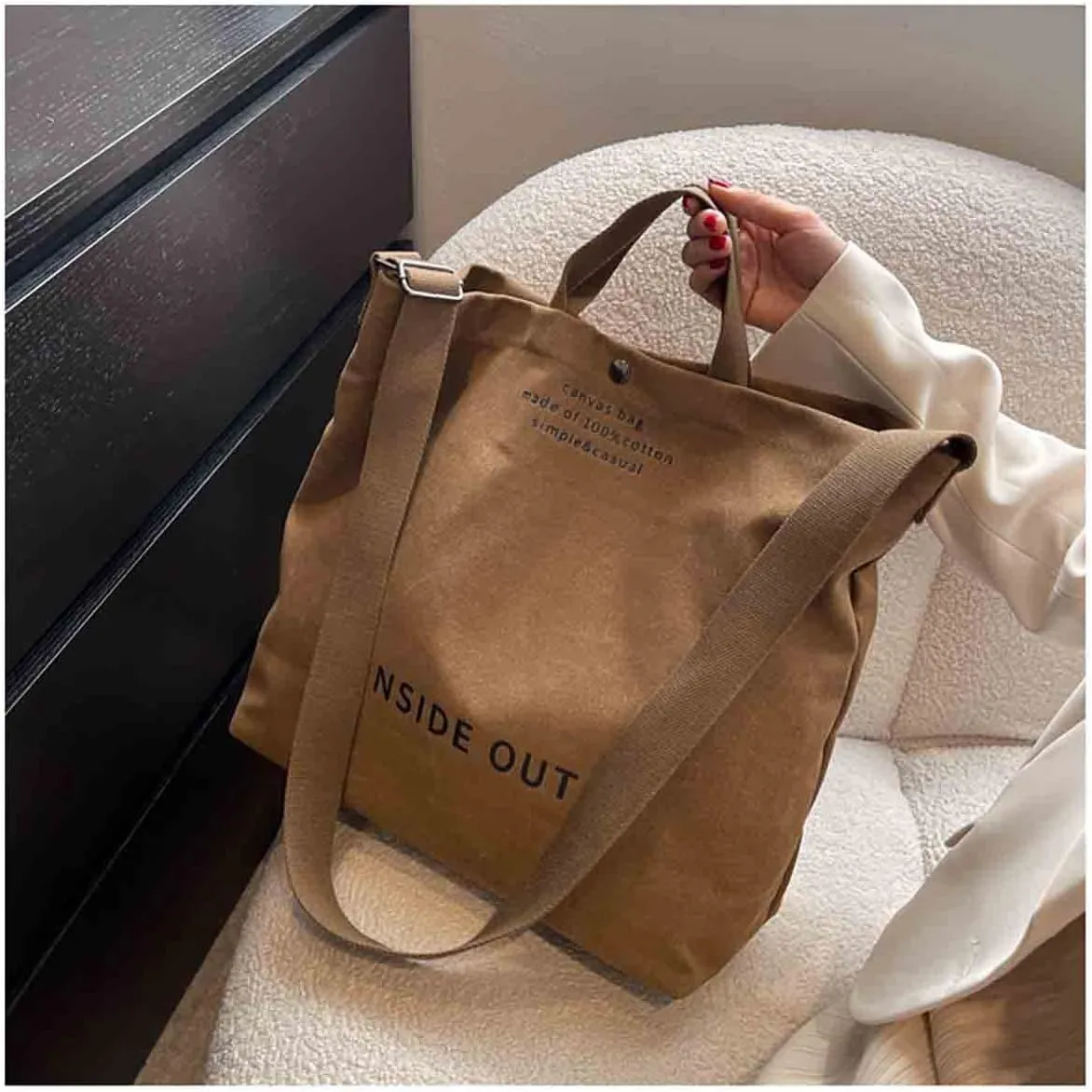 Women's Canvas Tote Shoulder Bag - Large Fashion Retro Letter Handbag