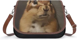 Women's Handbag Chipmunk Cute Animal Satchel Bag Leather Crossbody Bag Waterproof Messenger Bag