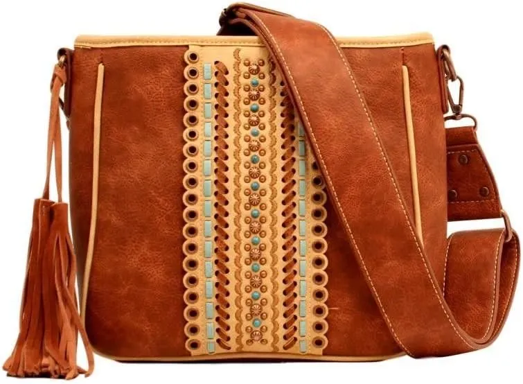 Women's Laney Fringe Tassel Concealed Carry Messenger Bag Brown One Size