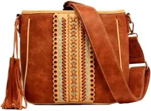 Women's Laney Fringe Tassel Concealed Carry Messenger Bag Brown One Size