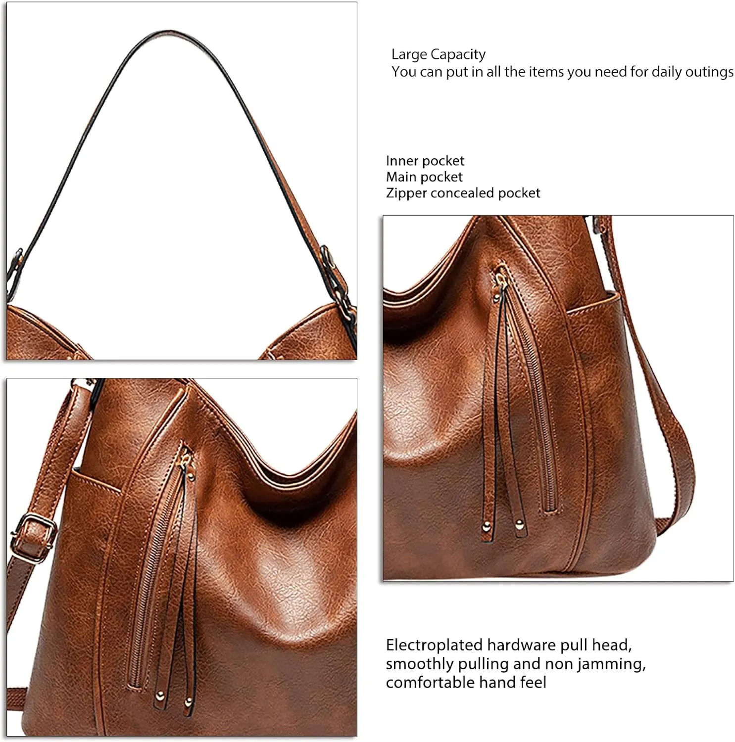 Women's Large Capacity Handbag, Stylish PU Shoulder Messenger Bag, Multi Pockets for Daily Travel