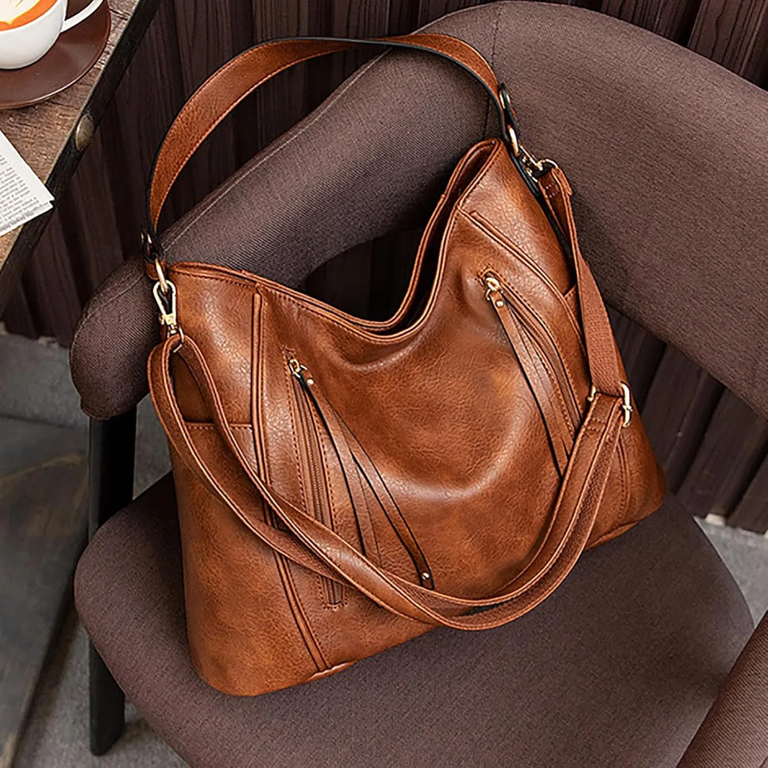 Women's Large Capacity Handbag, Stylish PU Shoulder Messenger Bag, Multi Pockets for Daily Travel
