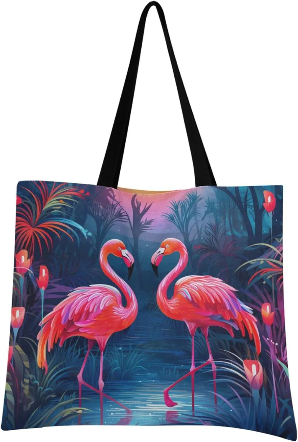 Women's Large Size Canvas Shoulder Bag Hobo Crossbody Handbag Casual Tote for Shopping, Grocery, Vacation, Cute Flamingo (12)