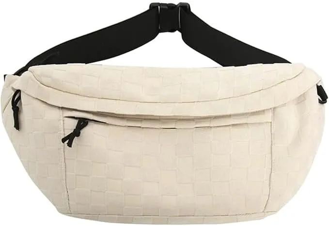 Women's Summer Plaid Zipper Belt Bag, Large Capacity Shoulder Messenger Waist Bag, Fashionable for Travel, School, Casual (White)
