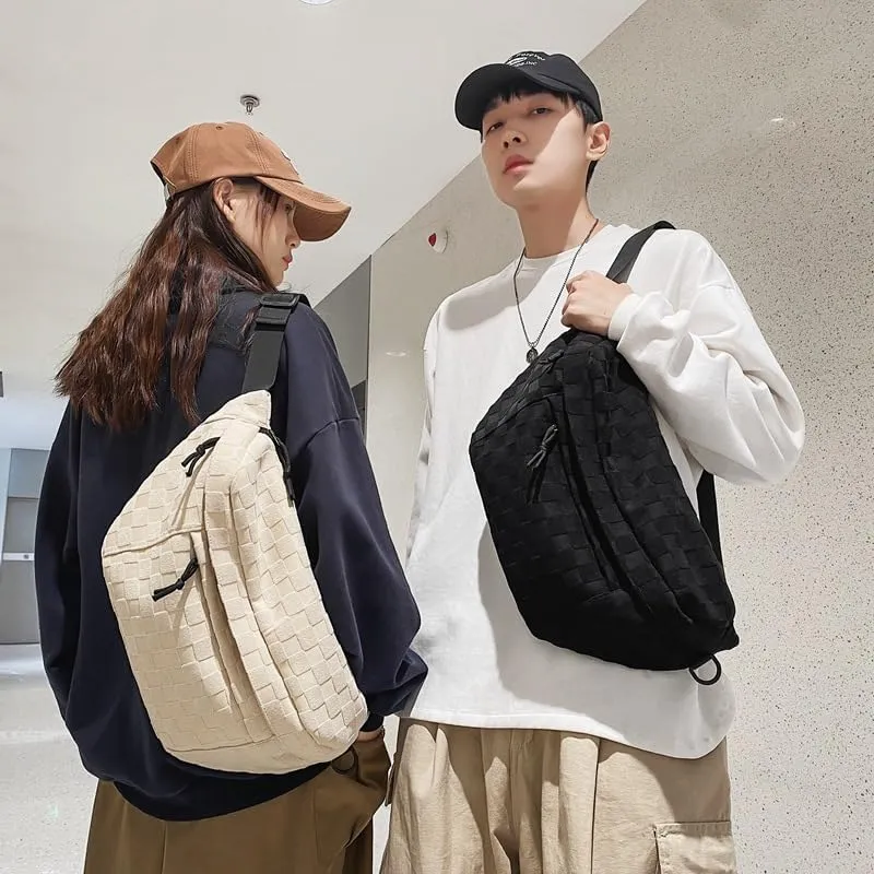 Women's Summer Plaid Zipper Belt Bag, Large Capacity Shoulder Messenger Waist Bag, Fashionable for Travel, School, Casual (White)