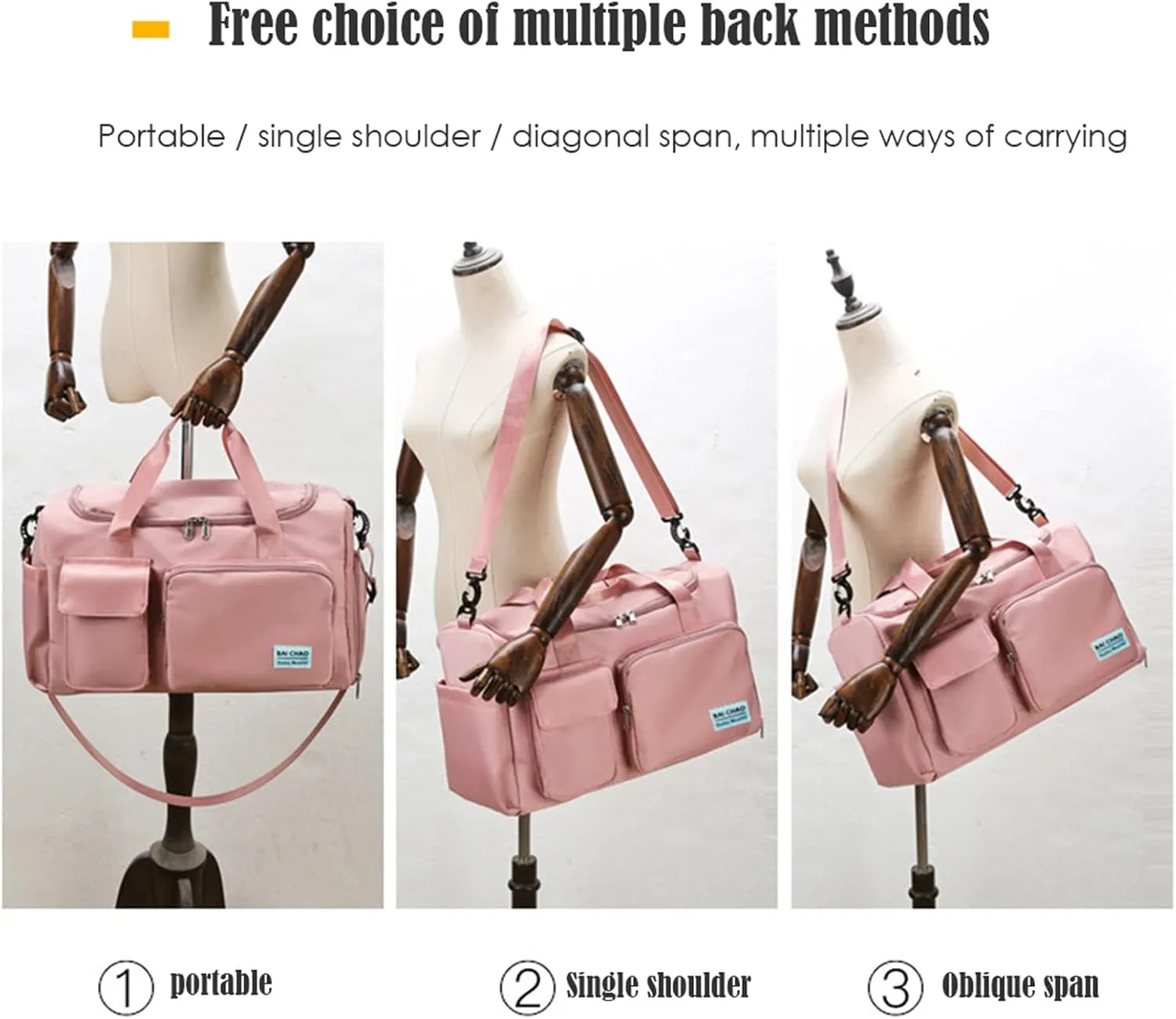 Womens Travel Bag Duffel Bag, Lightweight Double Shoulder Strap&Capacity Sports Tote Gym Bag,Weekender Overnight Bag with Wet Pocket for Women (Grey)