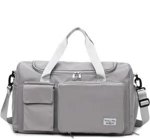 Womens Travel Bag Duffel Bag, Lightweight Double Shoulder Strap&Capacity Sports Tote Gym Bag,Weekender Overnight Bag with Wet Pocket for Women (Grey)