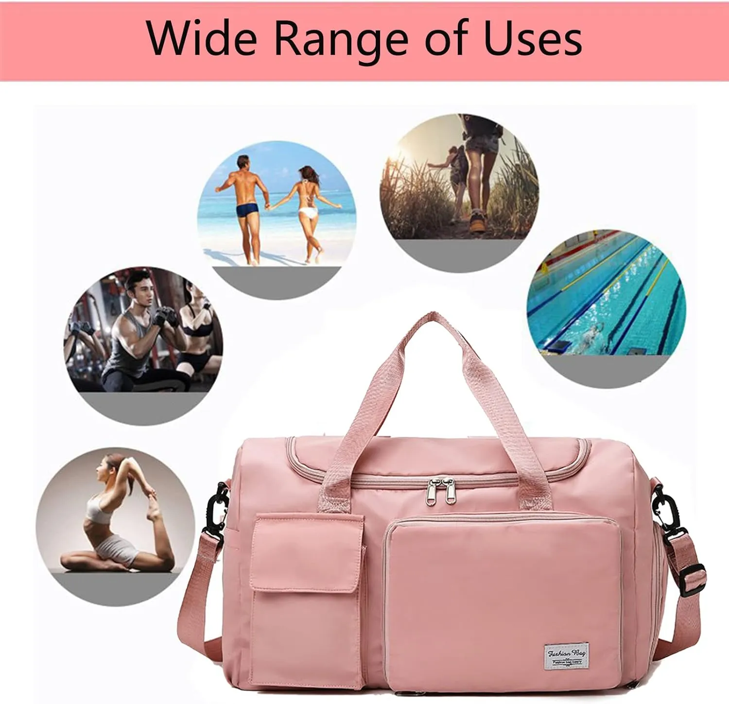 Womens Travel Bag Duffel Bag, Lightweight Double Shoulder Strap&Capacity Sports Tote Gym Bag,Weekender Overnight Bag with Wet Pocket for Women (Grey)