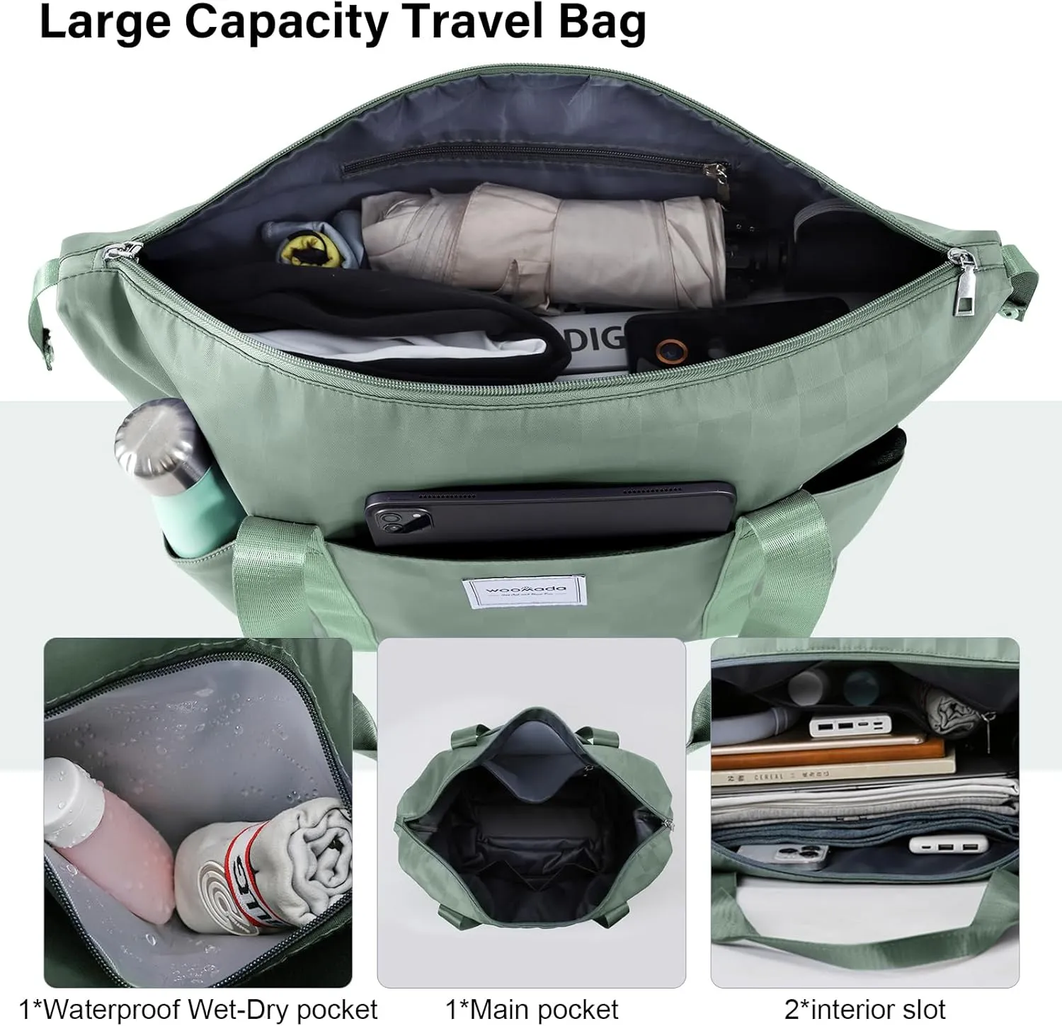 WOOMADA Rolling Duffel Bag With Wheels, Detachable Rolling Carry-On Luggage, Expandable Foldable Large Suitcase for Travel, Business, Camping, Gift for Parents, Spouse(mint green checkerboard)