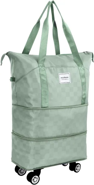 WOOMADA Rolling Duffel Bag With Wheels, Detachable Rolling Carry-On Luggage, Expandable Foldable Large Suitcase for Travel, Business, Camping, Gift for Parents, Spouse(mint green checkerboard)