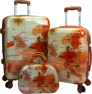 World Traveler Europe Hardside Lightweight Polycarbonate Expandable Spinner Luggage with TSA Lock, Brown, 3-Piece Set