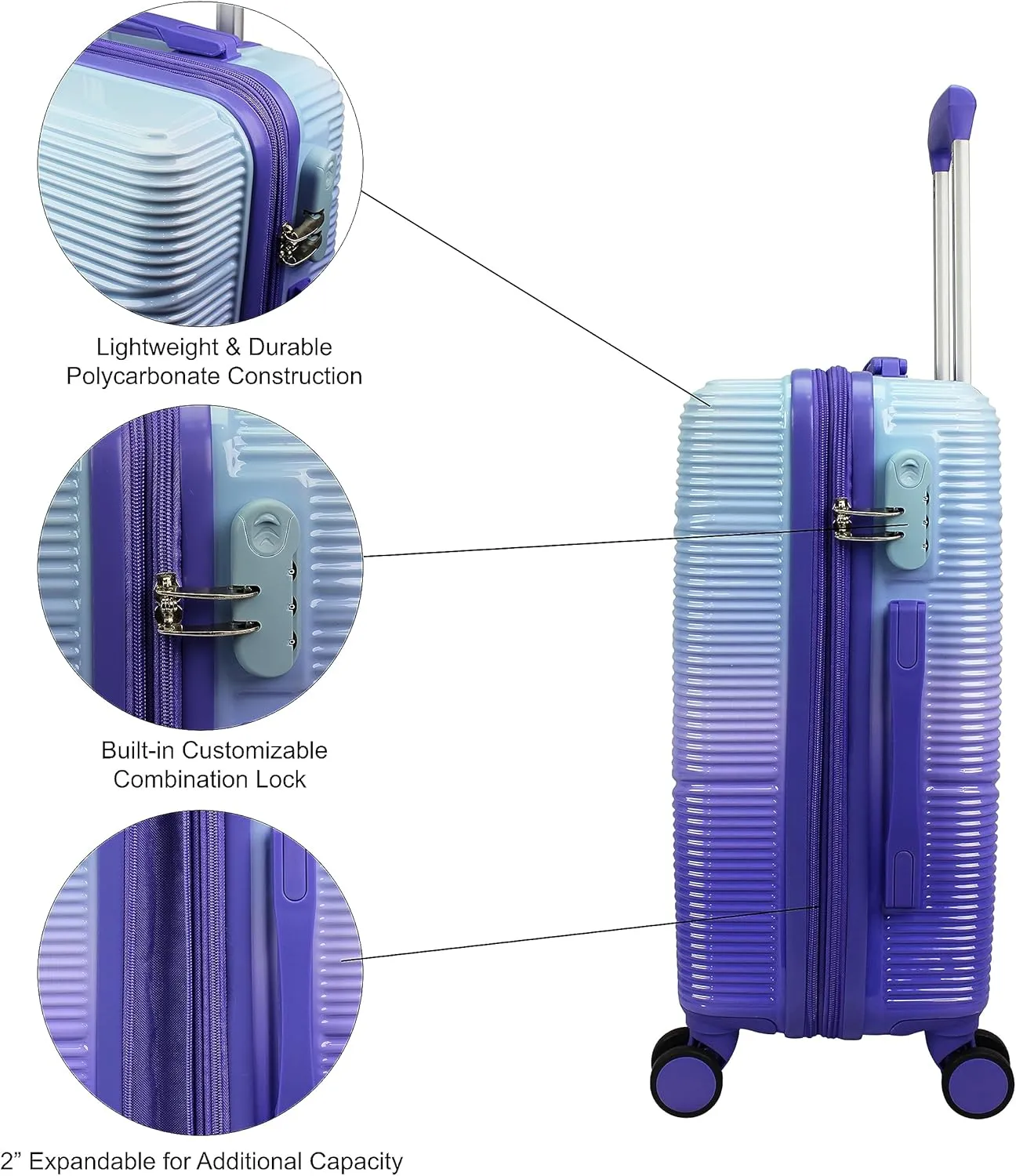 World Traveler Women's Highways 2-Piece Hardside Carry-On Spinner Luggage Set, Lavender, One_Size