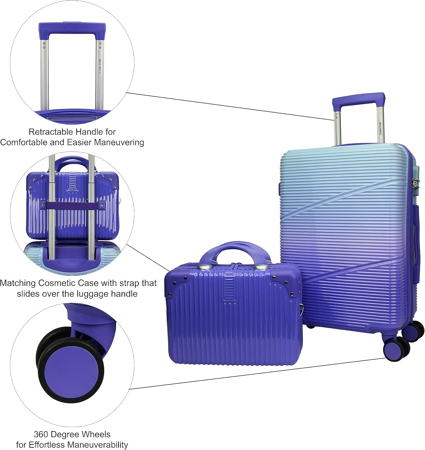 World Traveler Women's Highways 2-Piece Hardside Carry-On Spinner Luggage Set, Lavender, One_Size