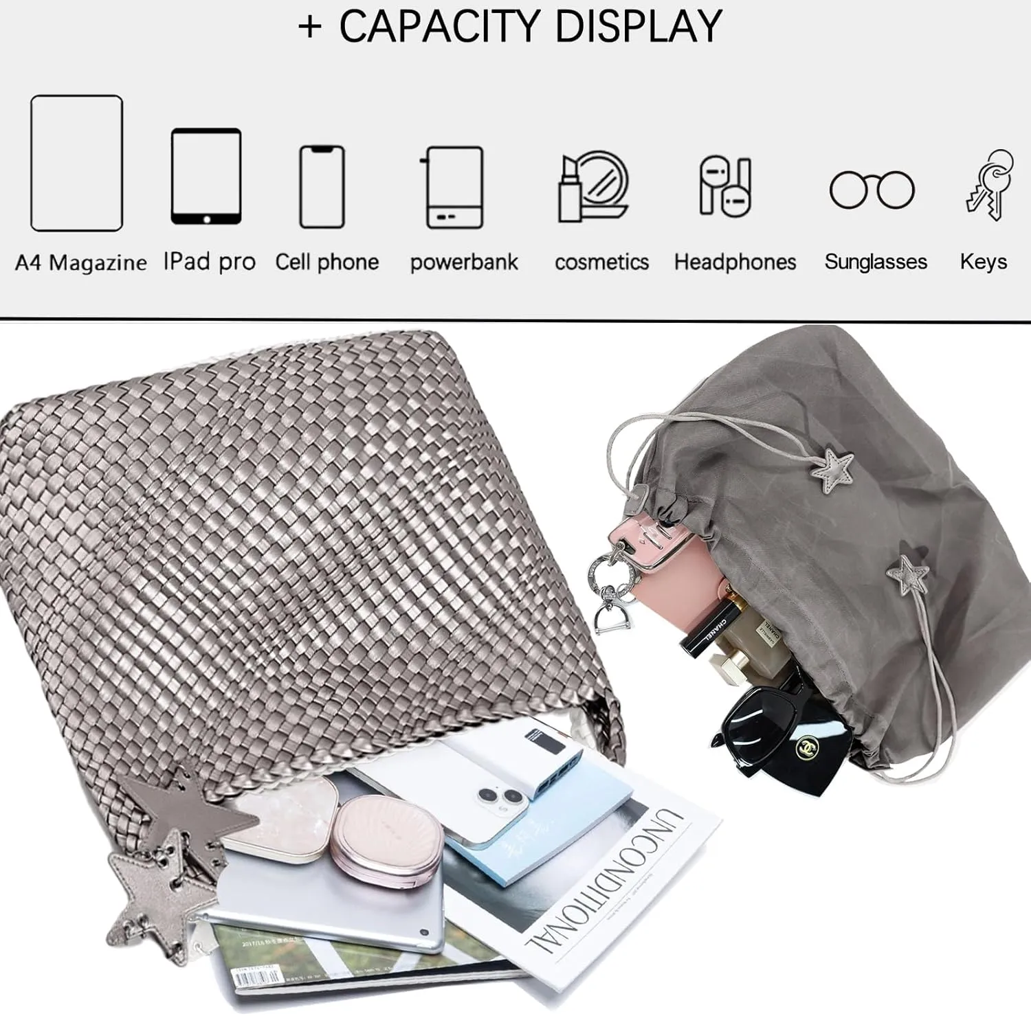 Woven Tote Bag for Women, Shoulder Handbags, Beach Hobo, Handwoven Satchel Underarm Bag, Top-Handle Bag With Purses