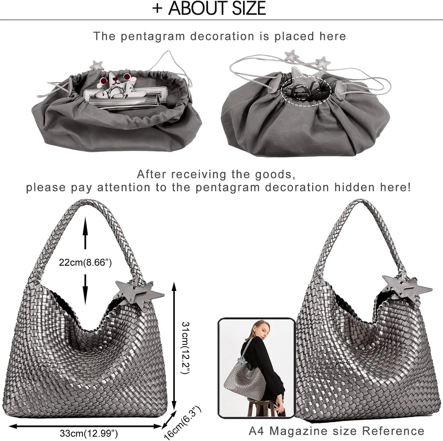 Woven Tote Bag for Women, Shoulder Handbags, Beach Hobo, Handwoven Satchel Underarm Bag, Top-Handle Bag With Purses