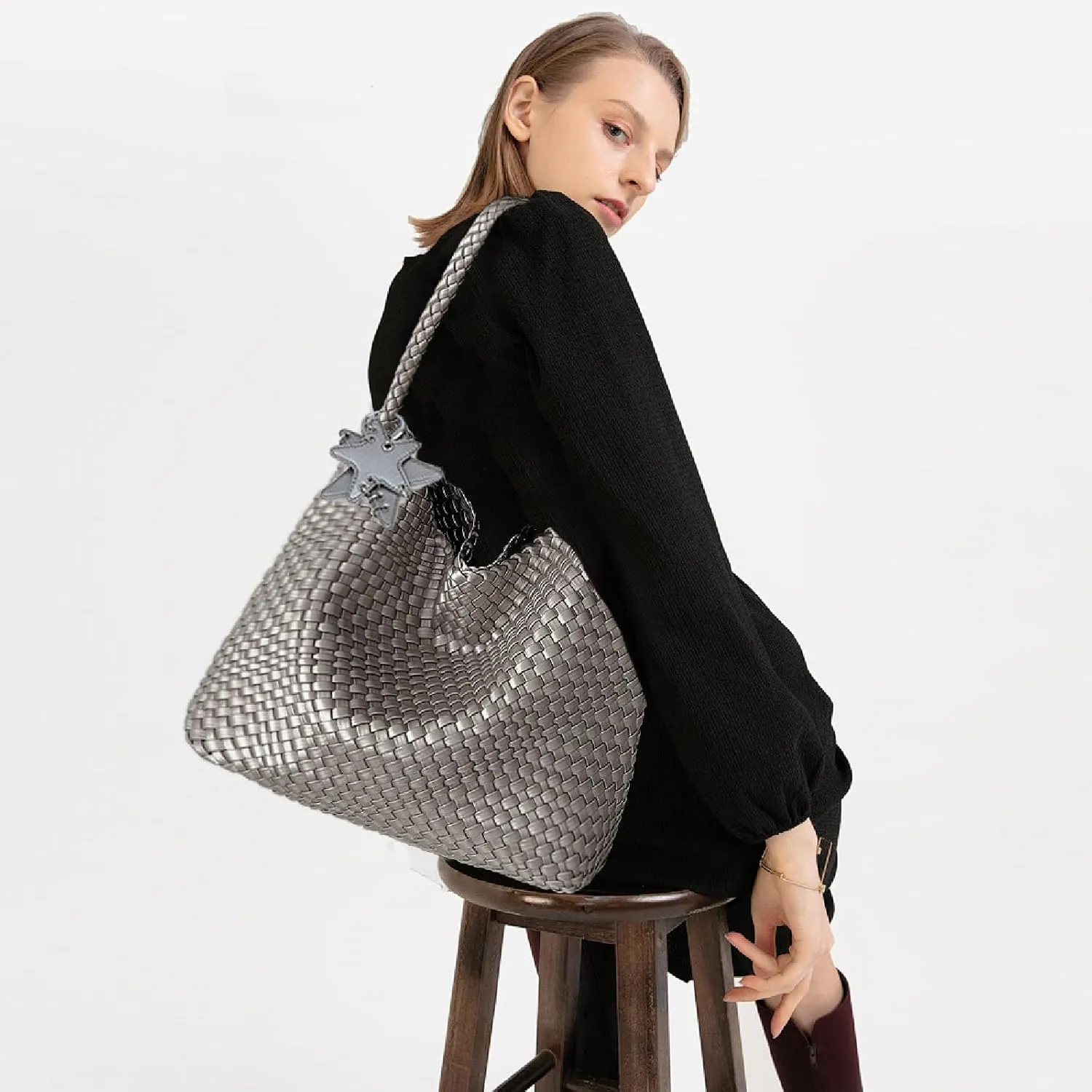 Woven Tote Bag for Women, Shoulder Handbags, Beach Hobo, Handwoven Satchel Underarm Bag, Top-Handle Bag With Purses