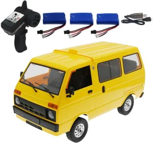 WPL D42 RC Car Van, 1/10 Scale 2.4G Remote Control All-Terrain 4WD RC Drift Truck with LED Lights Full Simulation Crawler for Adult Hobbyists – Yellow / 3 Battery
