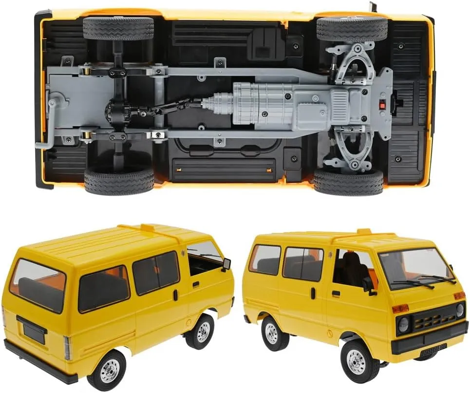 WPL D42 RC Car Van, 1/10 Scale 2.4G Remote Control All-Terrain 4WD RC Drift Truck with LED Lights Full Simulation Crawler for Adult Hobbyists – Yellow / 3 Battery