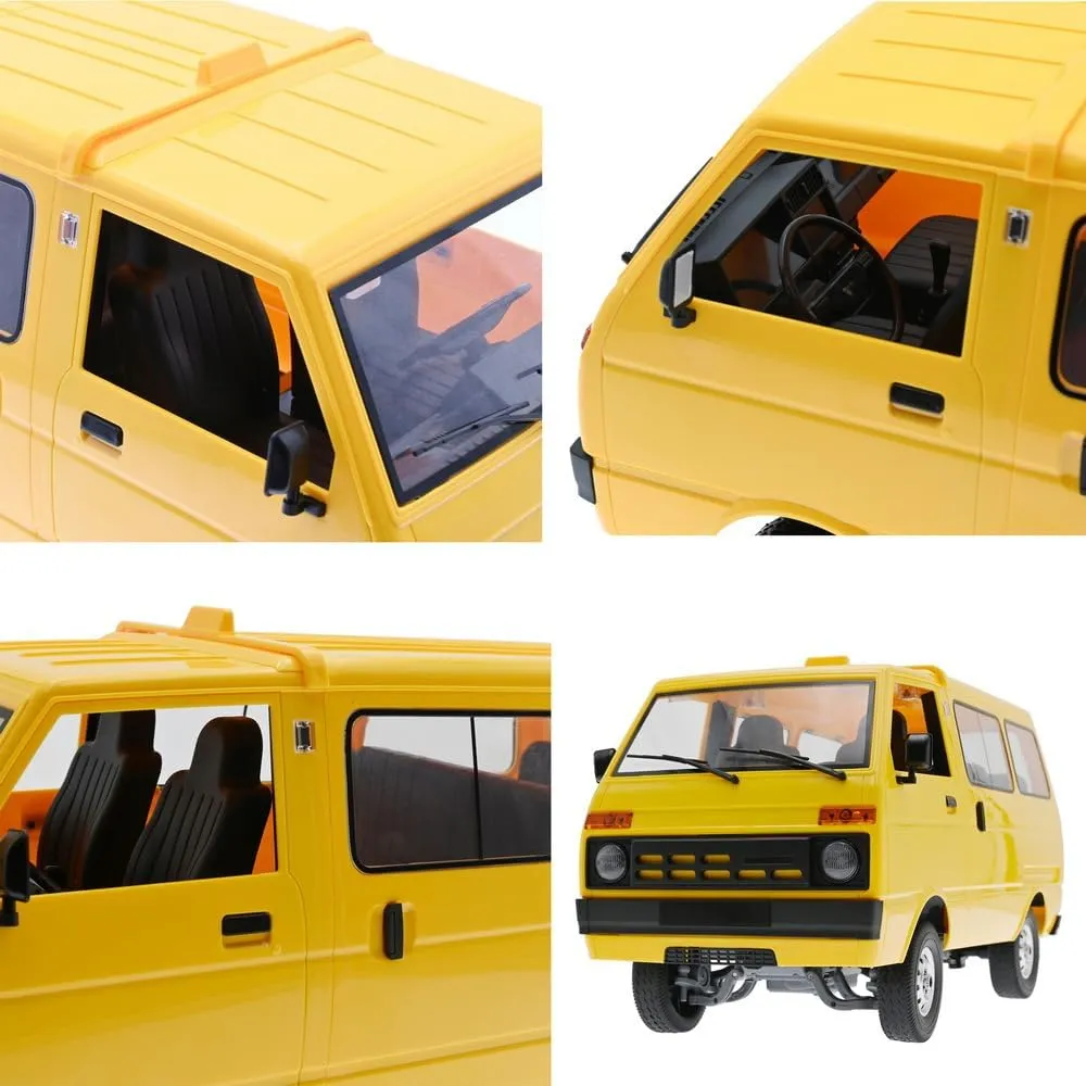 WPL D42 RC Car Van, 1/10 Scale 2.4G Remote Control All-Terrain 4WD RC Drift Truck with LED Lights Full Simulation Crawler for Adult Hobbyists – Yellow / 3 Battery