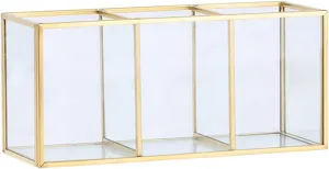 WQAZ Cosmetic Storage Box Transparent Glass Makeup Brush Storage Box Gold Cosmetics Container Ring Pencil Lipstick Holder Make Up Brushes Organizer Durable and Clean (Color : E)