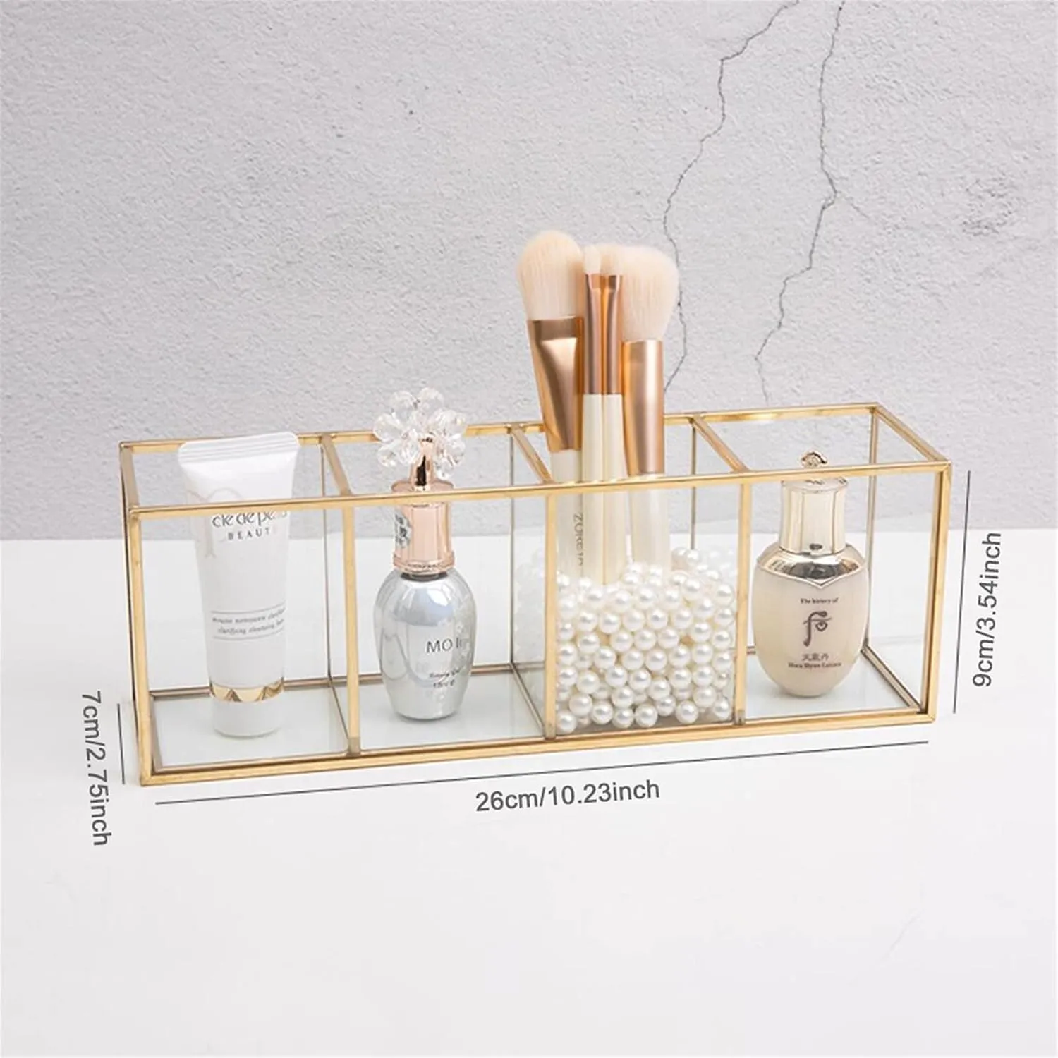 WQAZ Cosmetic Storage Box Transparent Glass Makeup Brush Storage Box Gold Cosmetics Container Ring Pencil Lipstick Holder Make Up Brushes Organizer Durable and Clean (Color : E)