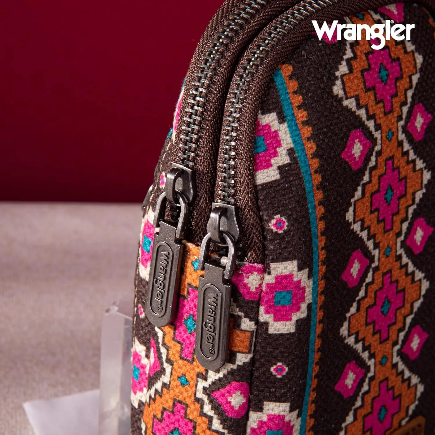 Wrangler Aztec Crossbody Sling Bags for Women Southwestern Print Purse with Detachable Strap