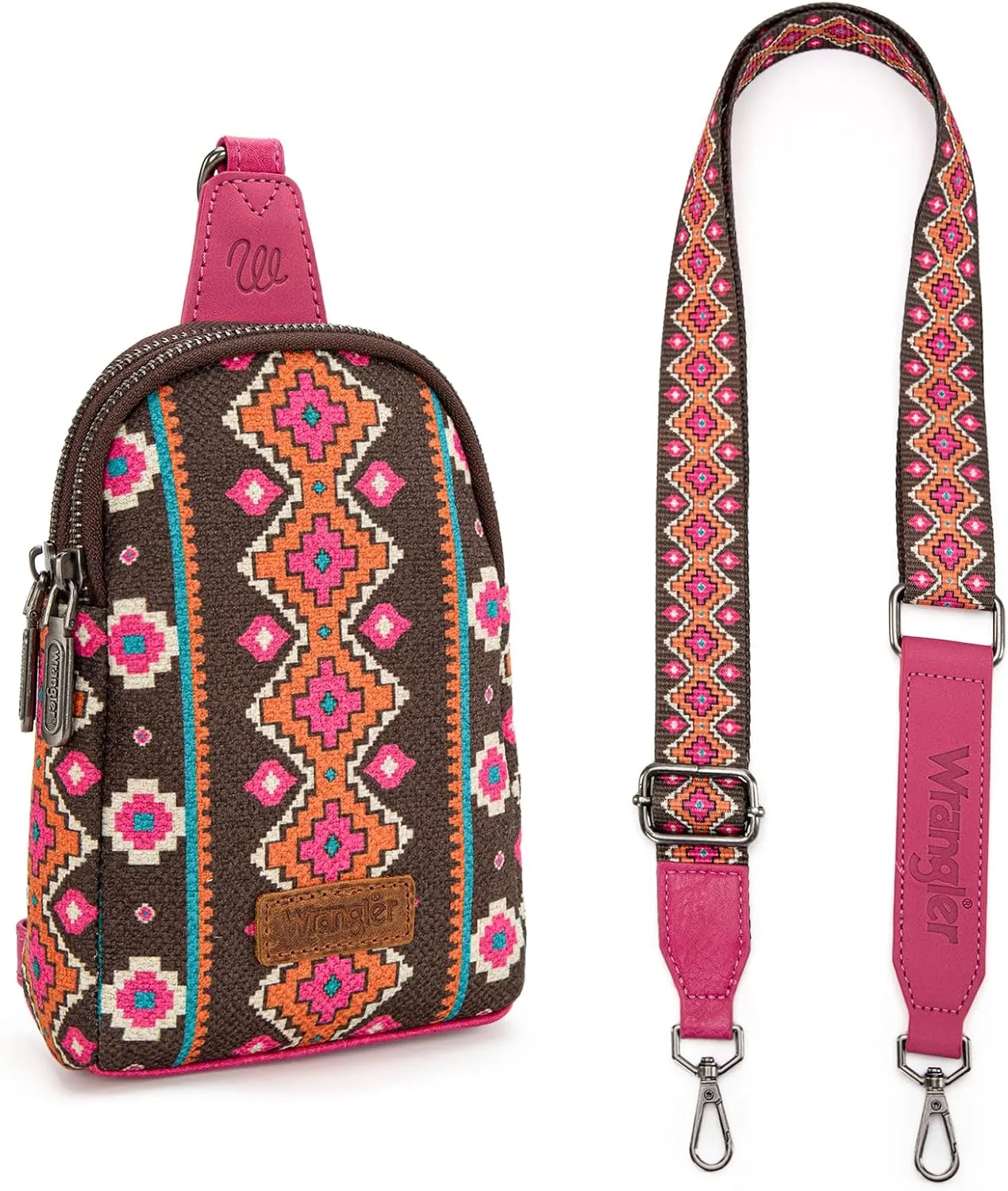 Wrangler Aztec Crossbody Sling Bags for Women Southwestern Print Purse with Detachable Strap