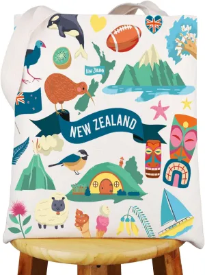 WZMPA New Zealand Travel Grocery Bag New Zealand Inspired Gift New Zealand Kiwi Reusable Tote Bag New Zealand Vacation Gift