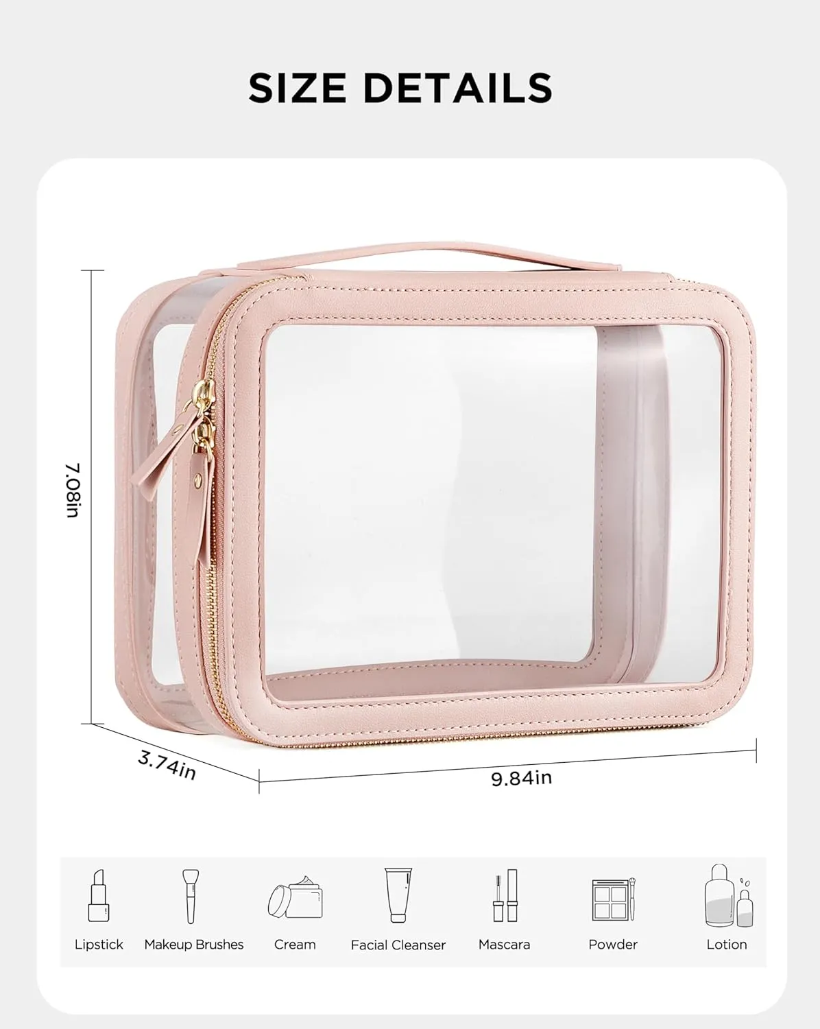X-Large Clear Makeup Bag for Women, Portable Travel Makeup Bag Organizer Waterproof Toiletry Bag Cute Makeup Bags Cosmetic Bag Makeup Pouch, Pink