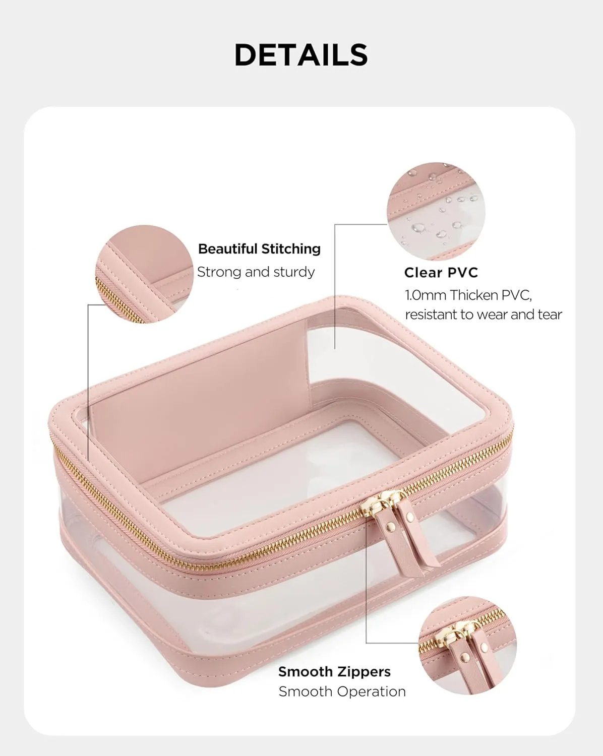 X-Large Clear Makeup Bag for Women, Portable Travel Makeup Bag Organizer Waterproof Toiletry Bag Cute Makeup Bags Cosmetic Bag Makeup Pouch, Pink