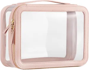 X-Large Clear Makeup Bag for Women, Portable Travel Makeup Bag Organizer Waterproof Toiletry Bag Cute Makeup Bags Cosmetic Bag Makeup Pouch, Pink
