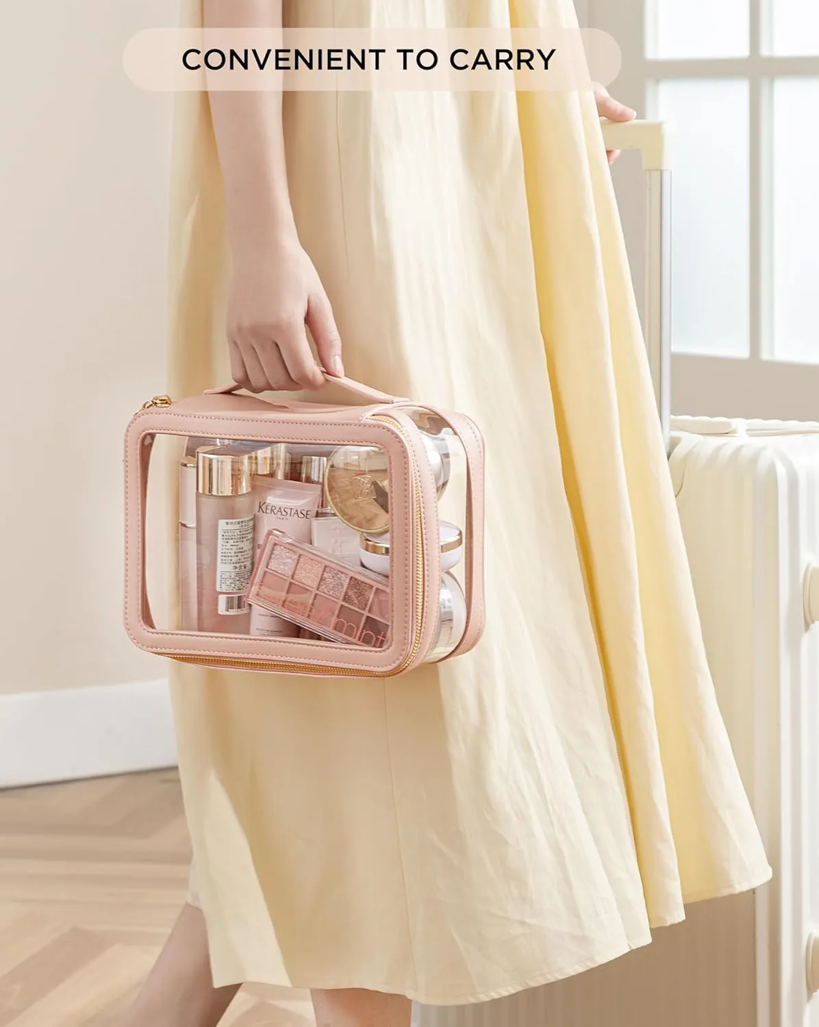 X-Large Clear Makeup Bag for Women, Portable Travel Makeup Bag Organizer Waterproof Toiletry Bag Cute Makeup Bags Cosmetic Bag Makeup Pouch, Pink